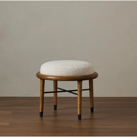 Petra Accent Stool by Four Hands in knoll natural, distressed sable ash. Made from 95% polyester, 5% acrylic, solid ash, iron in a modern style.