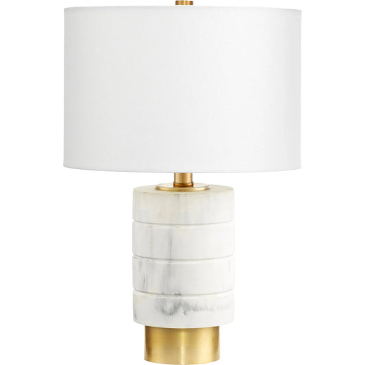 Casper Table Lamp by Cyan Design in white. Made from iron, marble with off white linen shade in a transitional style.