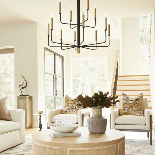 Apollo Chandelier by Cyan Design in noir, aged brass. Made from iron in a modern style.