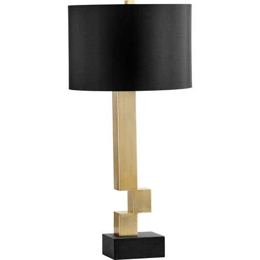 Rendezvous Table Lamp by Cyan Design in black, frosted. Made from iron with black satin shade, gold liner in a modern style.