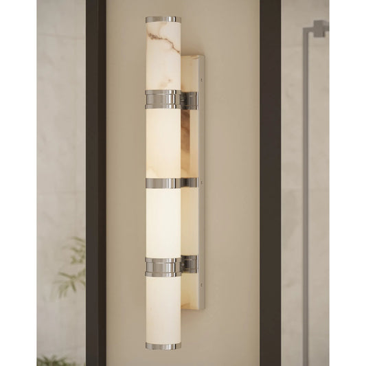 Brenham Wall Sconce by Currey and Company. Made from alabaster, brass in a modern style.