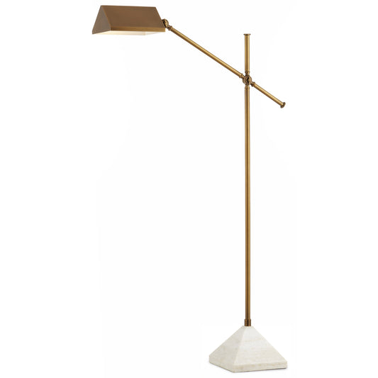 Repertoire Floor Lamp by Currey and Company in antique brass, white. Made from metal, marble in a modern style.