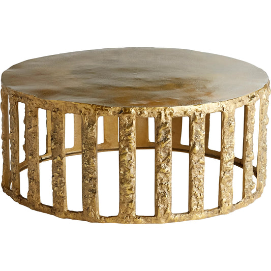 Lucila Coffee Table by Cyan Design in gold. Made from aluminum in a modern style.