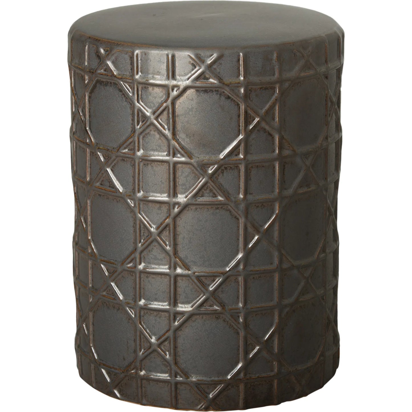 000 SI-2630362 | Primary Silo | Cane Indoor/Outdoor Style Stool by Emissary in gunmetal and glossy glaze. Made from ceramic in a unique style.