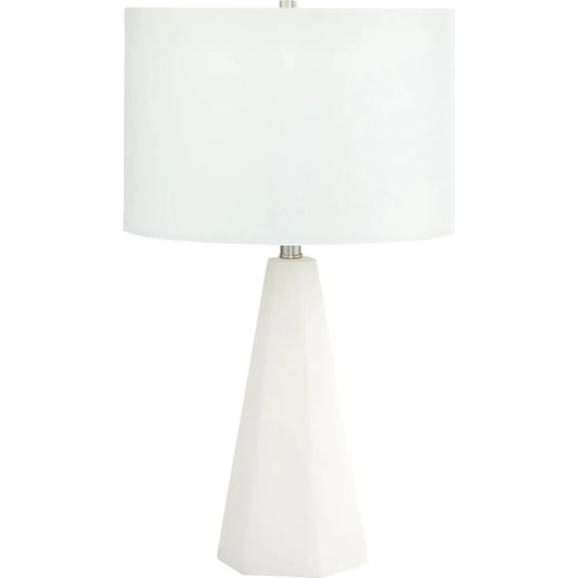 Athena Table Lamp by Cyan Design in white. Made from marble with white linen shade in a modern style.