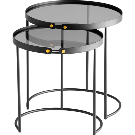 Flat Bow Tie Tables by Cyan Design in graphite. Made from iron, glass in a modern style.