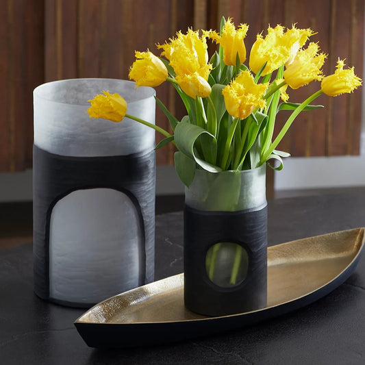 Ominous Frost Tall Vase by Cyan Design in clear, black. Made from glass in a modern style.