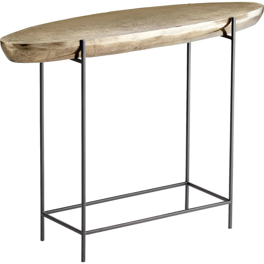 Pontoon Console Table by Cyan Design in aged gold. Made from aluminum, iron in a modern style.