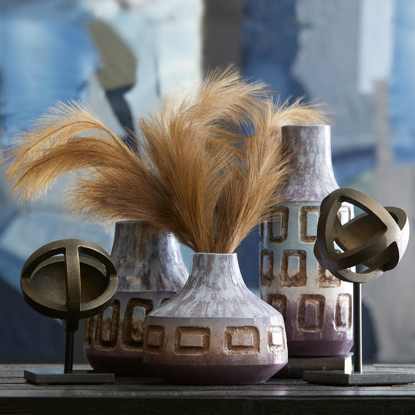 006 SI-1986922 | Lifestyle | Bako Vase by Cyan Design in blue. Made from ceramic in a modern style.