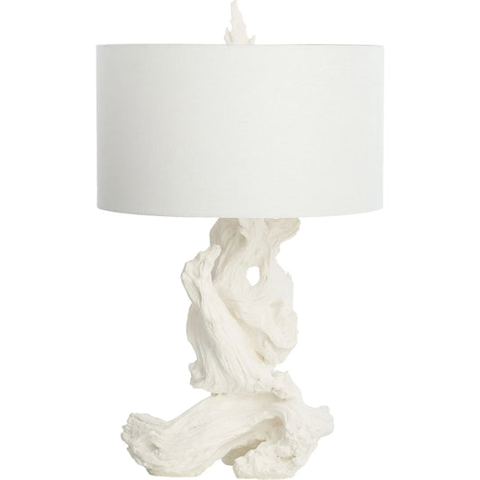 Driftwood Table Lamp by Cyan Design in white. Made from plaster in a modern style.