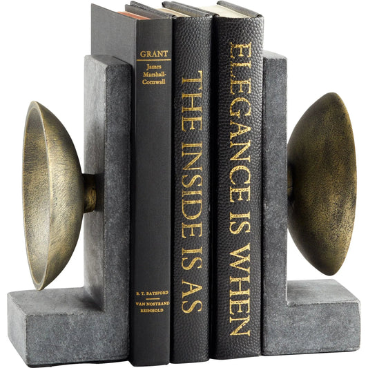 Taal Bookends by Cyan Design in black, brass. Made from marble, brass in a modern style.