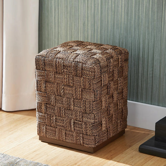 Milos Ottoman by Cyan Design in brown. Made from wood, bacbac in a rustic style.