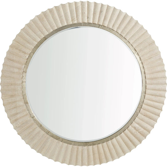 Estriada Round Mirror by Cyan Design in cerused white. Made from mango wood, mirrored glass in a modern style.