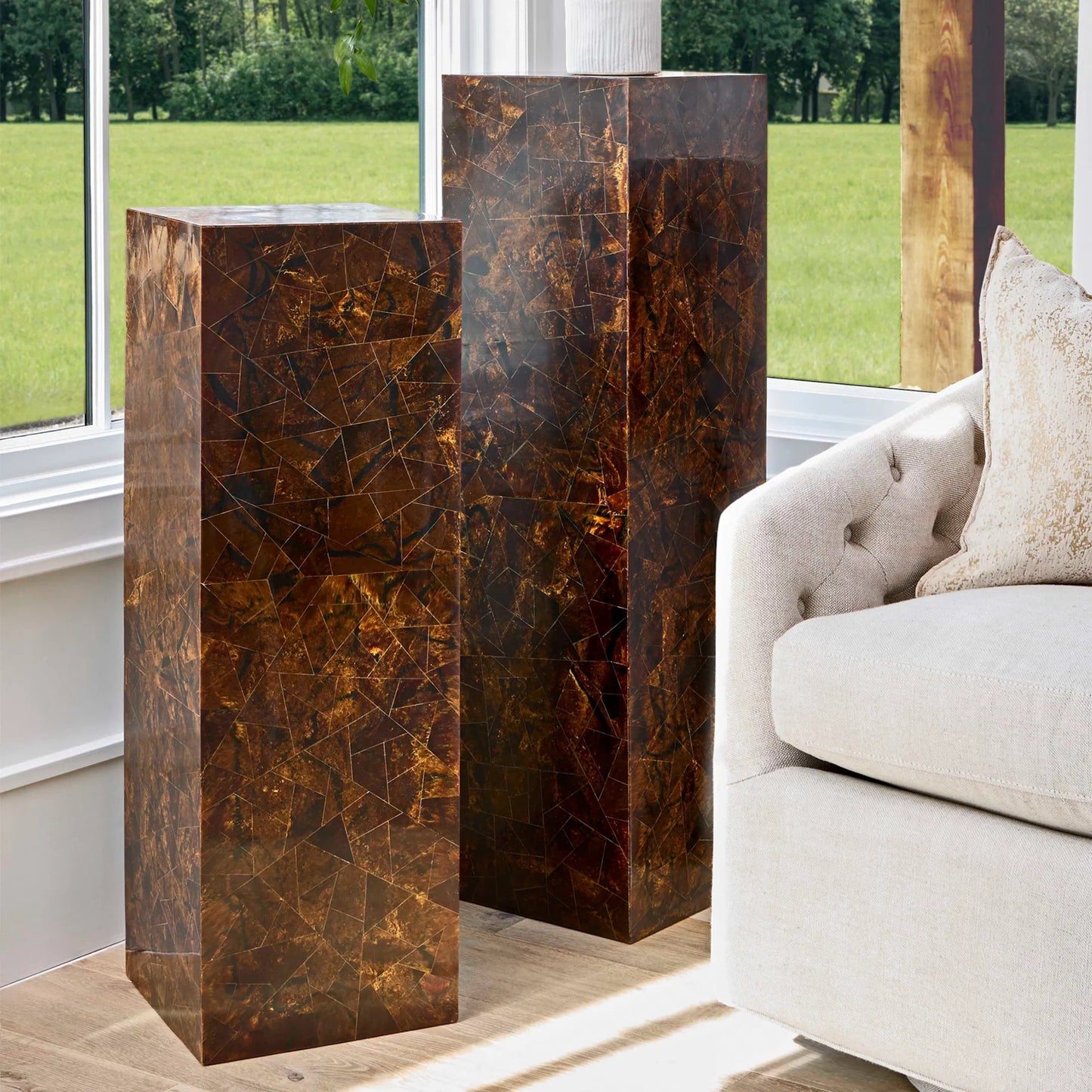 005 SI-2328796 | Lifestyle | Taurus Pedestal by Cyan Design in faux horn. Made from mdf in a modern style.