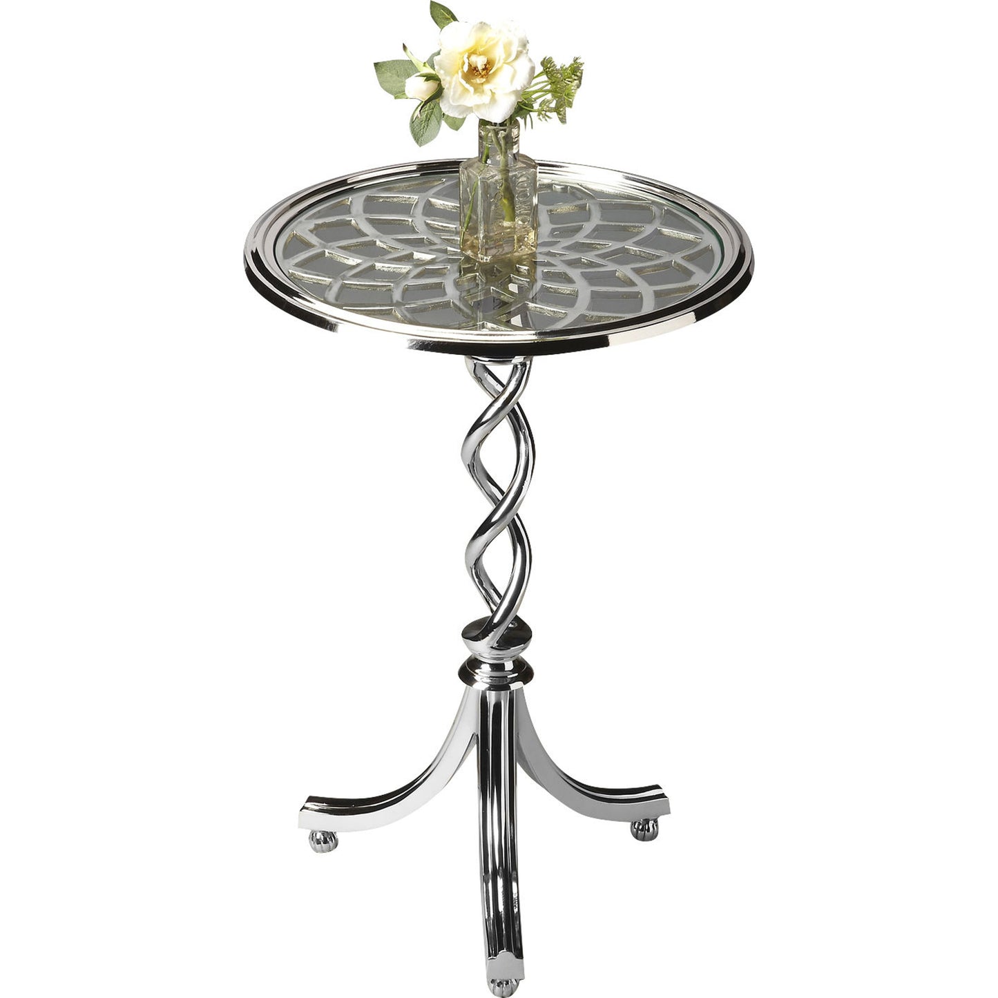 001 O-BUTLER-1169260 | Additional Silo | Isidora Modern Accent Table by Butler Specialty Company in silver and modern expressions. Made from cast aluminum, tempered glass, iron components in a modern style.