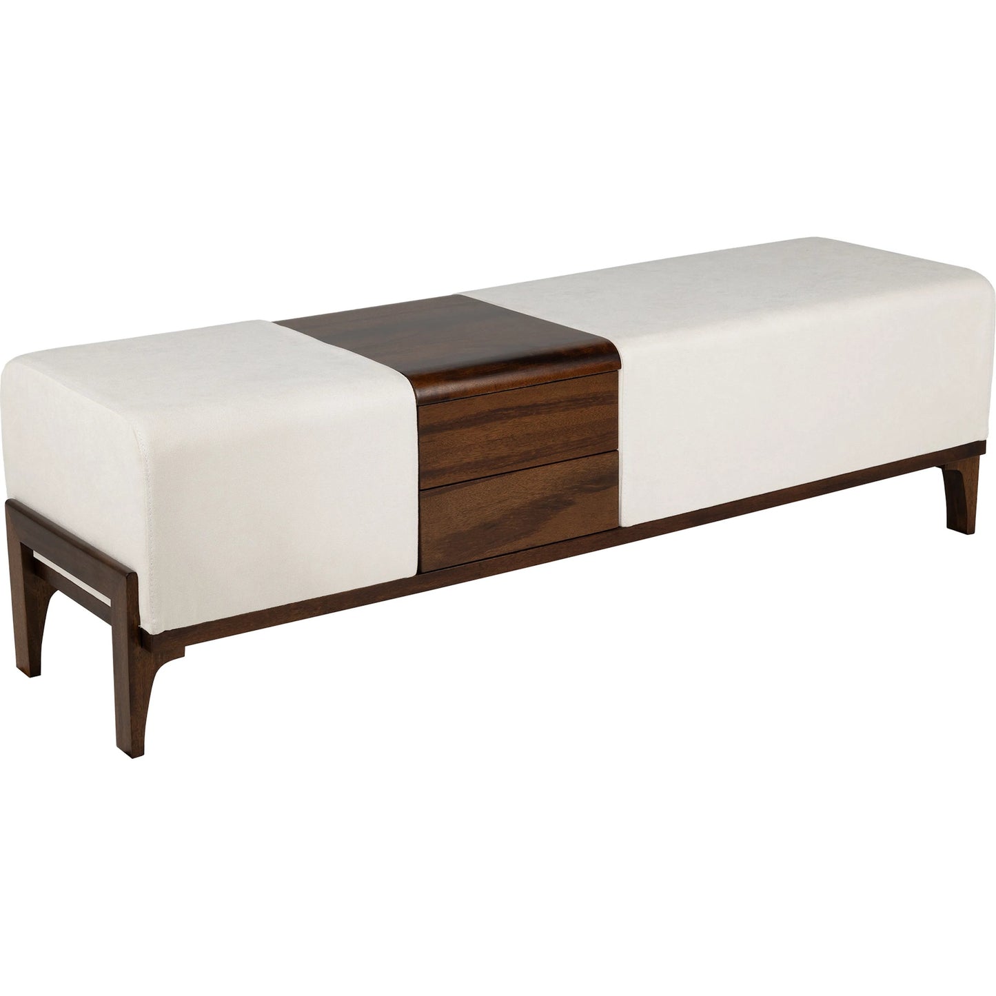 003 SI-2328700 | Primary Silo | Noah Ottoman by Cyan Design in cream chenille, medium brown. Made from woven polyester, foam, grandis wood in a modern style.