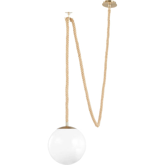Rockport 1-Light Pendant by Cyan Design in aged brass, brown. Made from iron, milky glass, sisal rope in a modern style.