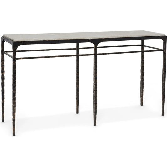 001 SI-2519574 | Primary Silo | Channing Grand Sofa Table by Interlude Home in gilded dark bronze, emperador grey. Made from iron, marble in a traditional style.