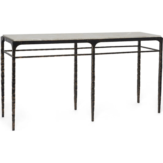 001 SI-2519575 | Primary Silo | Channing Sofa Table by Interlude Home in gilded dark bronze, emperador grey. Made from iron, marble in a traditional style.