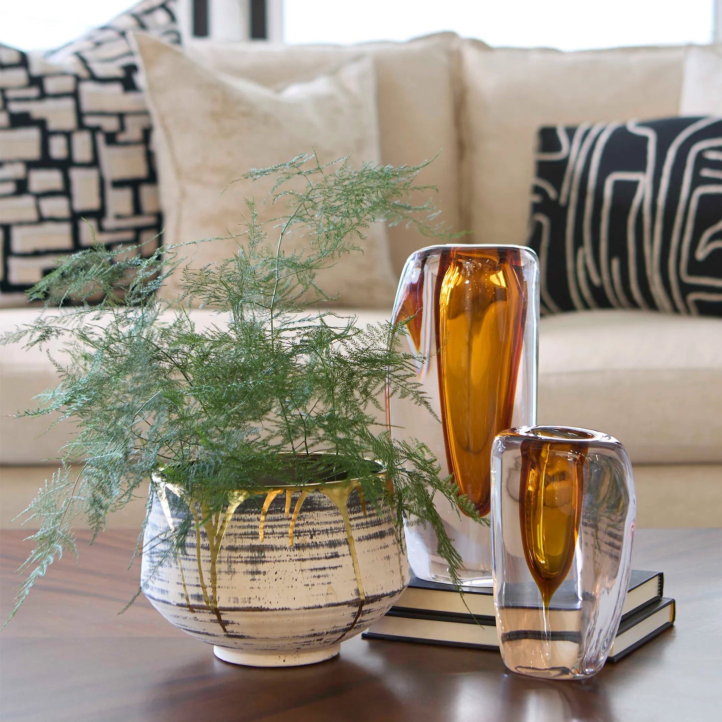 004 SI-2328752 | Lifestyle | Rovno Vase by Cyan Design in amber, clear. Made from art glass in a eclectic & global style.