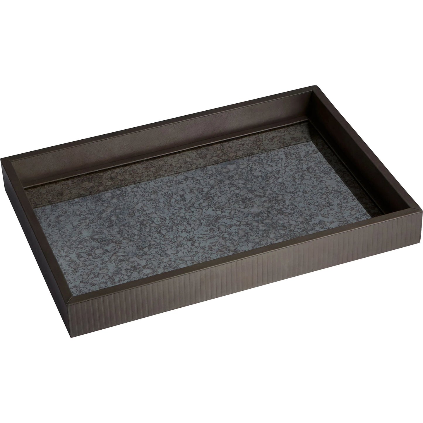 001 SI-2328672 | Primary Silo | Mayfair Tray by Cyan Design in smoked gray. Made from leather, mdf, antiqued mirrored glass in a eclectic & global style.