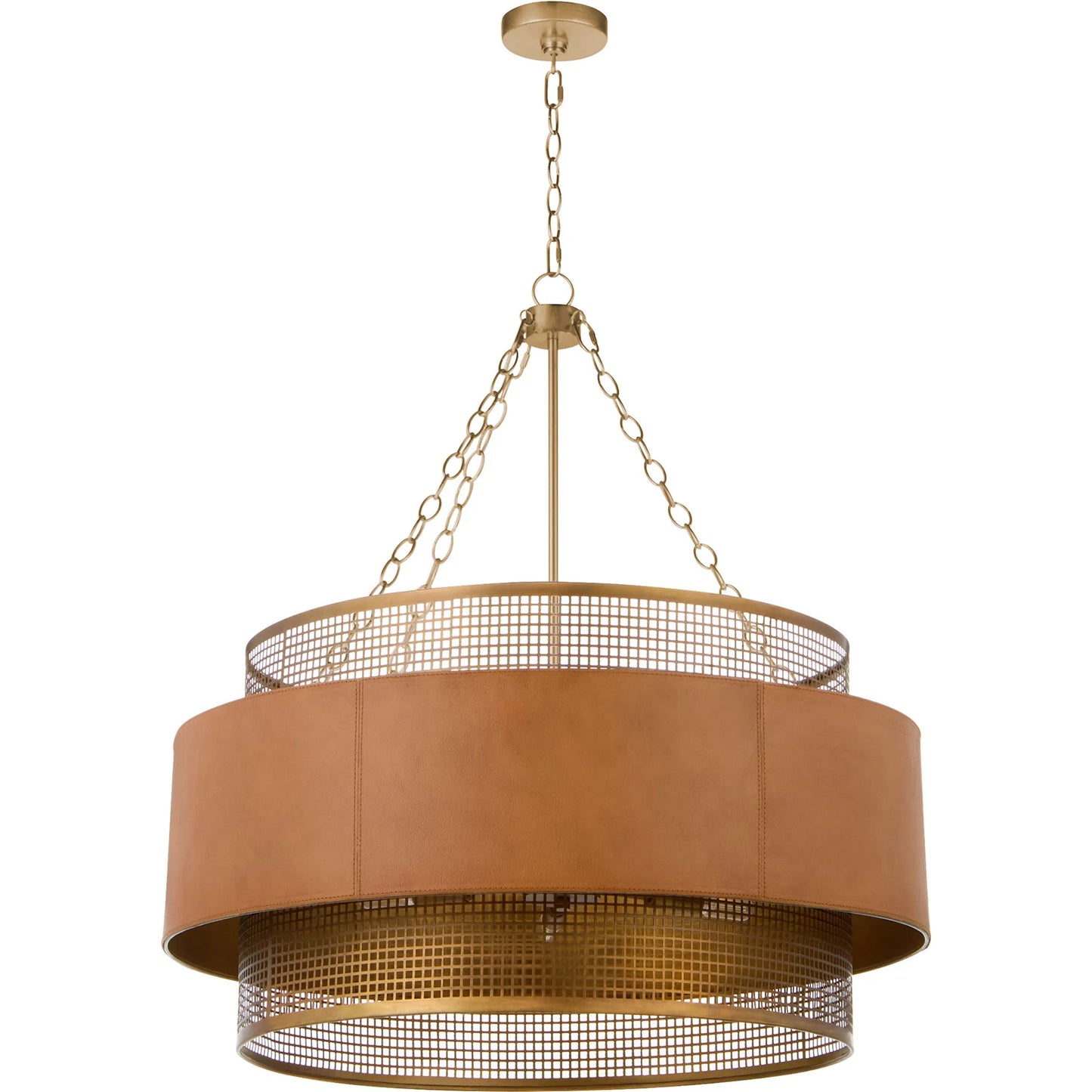 001 SI-2328696 | Primary Silo | Newcomb Chandelier by Cyan Design in aged brass, brown. Made from metal, leather in a unique style.