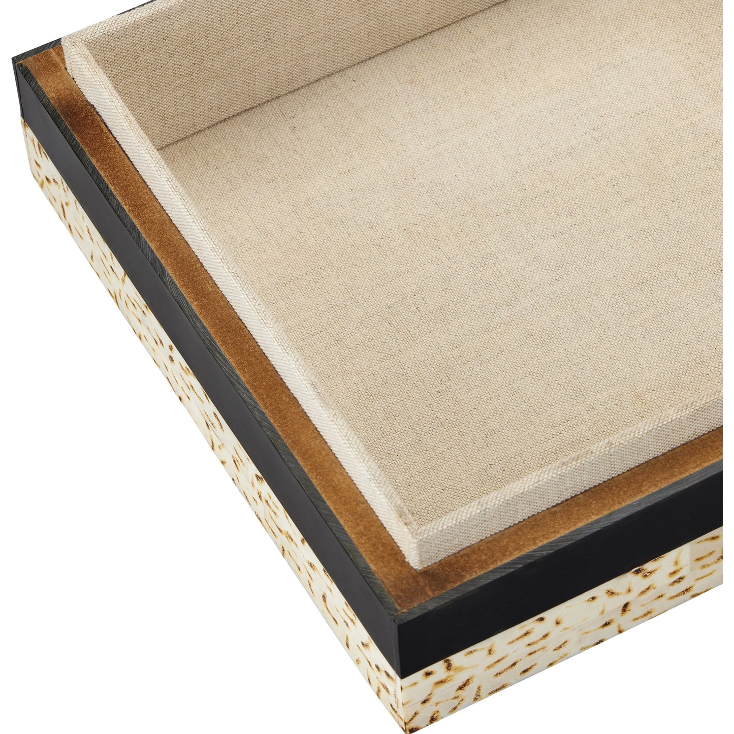 004 SI-2007884 | Closeup | Taurus Box Set by Currey and Company in natural, black. Made from bone, composite, linen in a modern style.