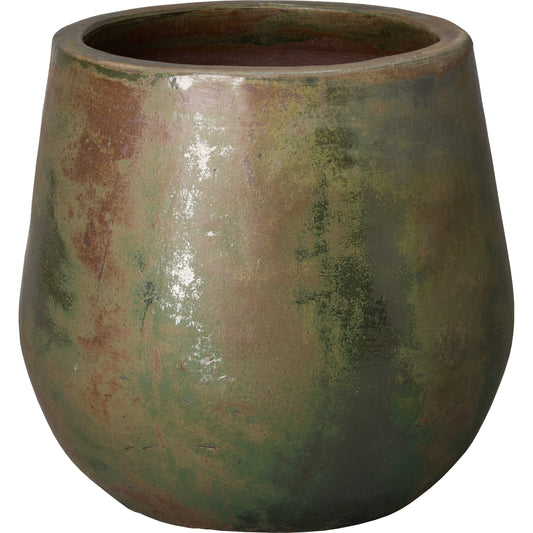 Curved Planter by Emissary USA in green wash. Made from unique in a rustic style.