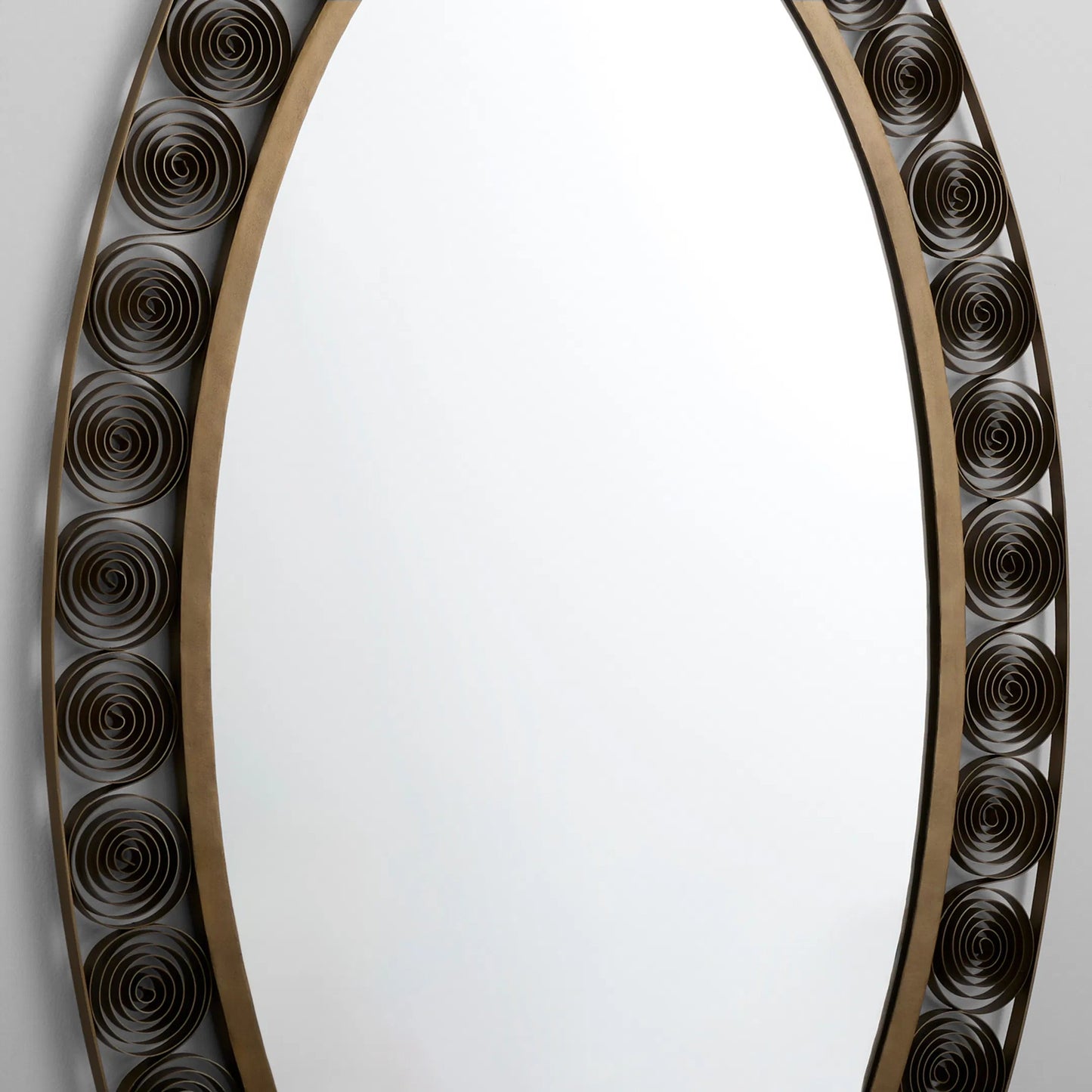 002 SI-2445041 | Closeup | Spiro Mirror by Cyan Design in torched brass. Made from mild steel in a unique style.