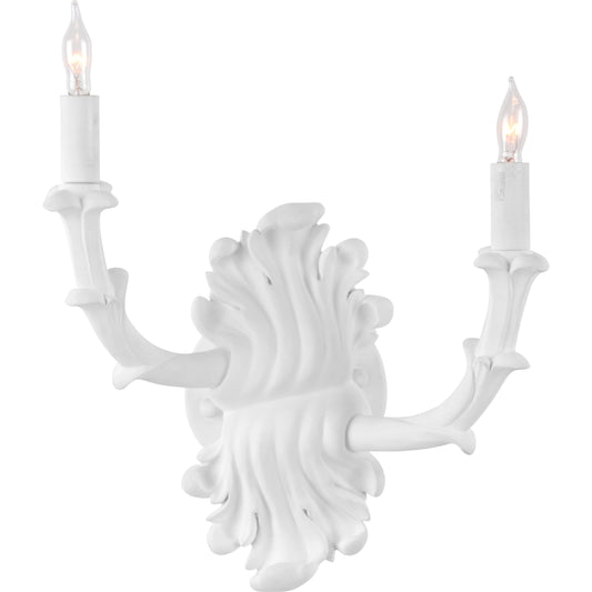 001 SI-2104275 | Primary Silo | Roche Plaster Double Arm Sconce by Wildwood in white plaster. Made from unique in a traditional style.