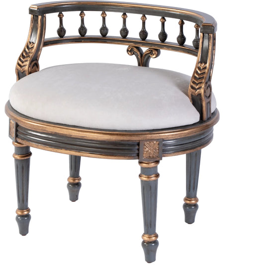 Hathaway Oval Upholstered Vanity Seat by Butler Specialty Company in pastel blue. Made from poplar wood, mdf, urethane foam, cotton in a traditional style.