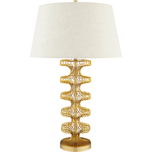 Eero Table Lamp by Cyan Design in antique brass, beige. Made from stainless steel, iron, linen in a modern style.