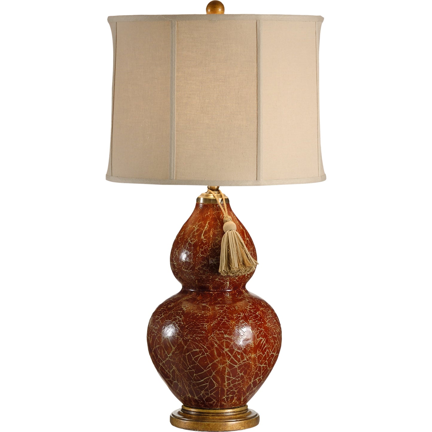 001 SR-386264 | Primary Silo | Red Gourd Lamp by Wildwood in red crackled glaze, antique gold. Made from ceramic, porcelain in a traditional style.