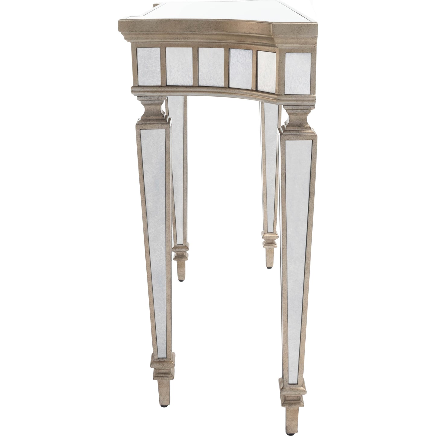 008 O-BUTLER-1251146 | Additional Silo | Garbo Mirrored Console Table by Butler Specialty Company in silver and mirror. Made from poplar solids, mdf, antique mirrored glass in a traditional style.