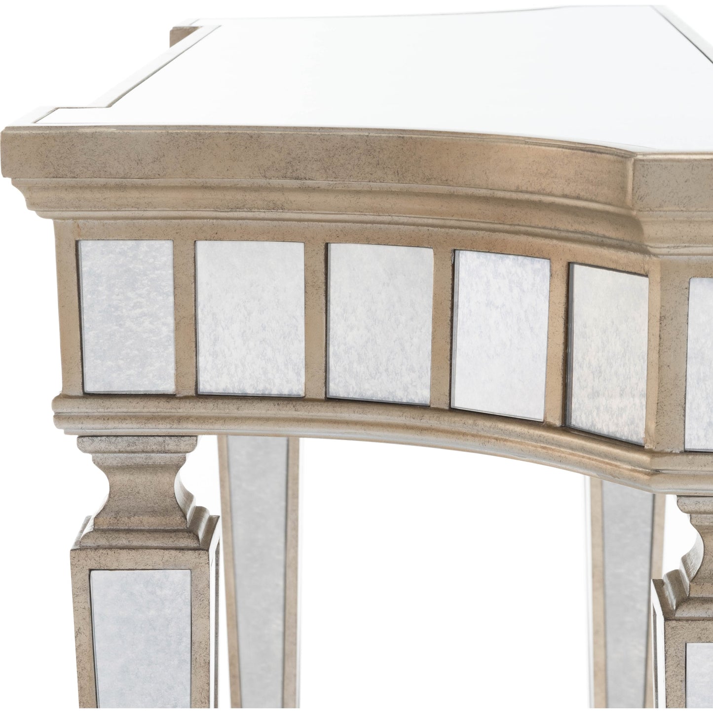 011 O-BUTLER-1251146 | Additional Silo | Garbo Mirrored Console Table by Butler Specialty Company in silver and mirror. Made from poplar solids, mdf, antique mirrored glass in a traditional style.