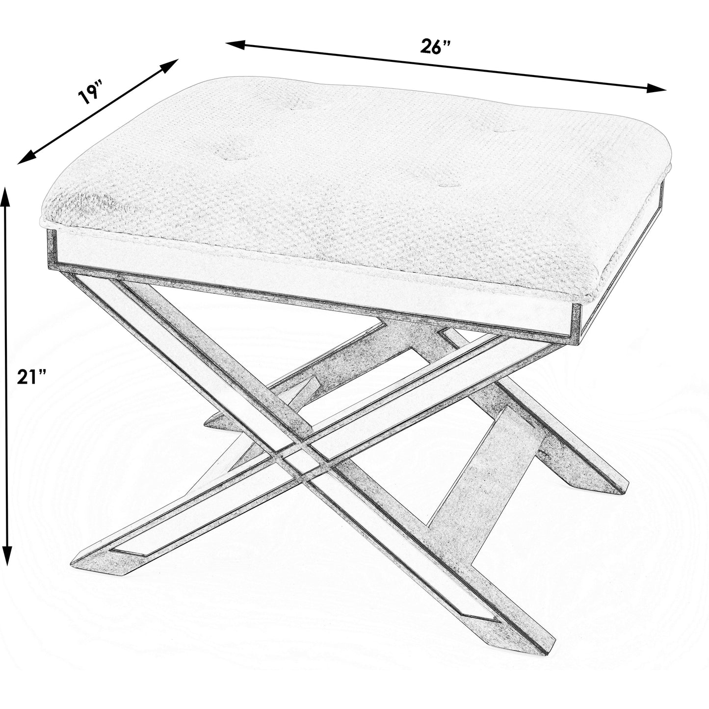 006 O-BUTLER-1253146 | Additional Silo | Marlo Mirrored Vanity Stool by Butler Specialty Company in silver and mirror. Made from poplar hardwood solids, mdf, antique mirrored glass, cotton, urethane foam in a traditional style.