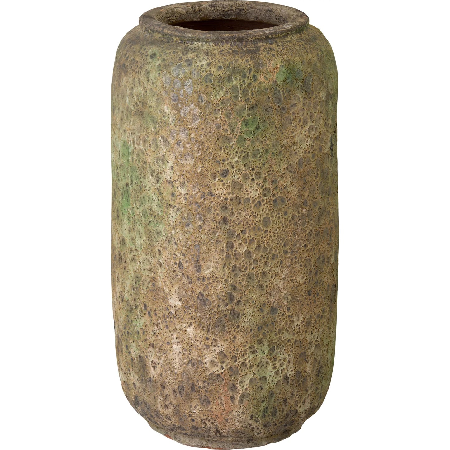000 SI-2630505 | Primary Silo | Squat Jar by Emissary in reef green and rough distress. Made from ceramic in a unique style.