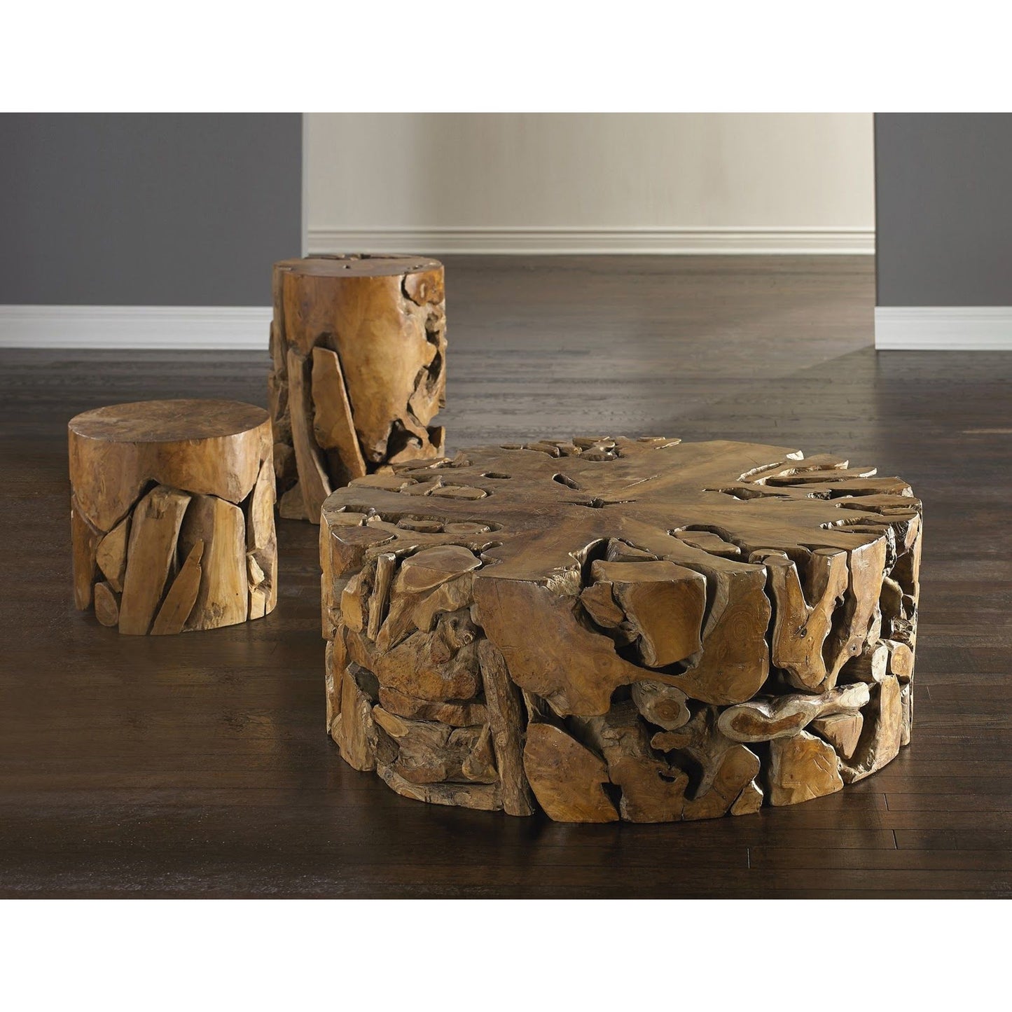 002 SR-821029 | Additional Silo | Teak Slice Round Coffee Table by Phillips Collection in brown. Made from wood in a eclectic & global style.