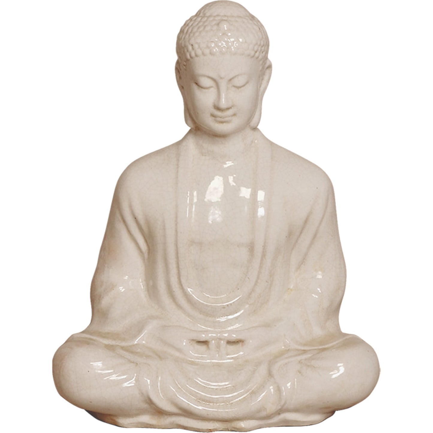 001 S-301423 | Primary Silo | Small Meditating Buddha by Emissary in white crackle. Made from unique in a eclectic & global style.