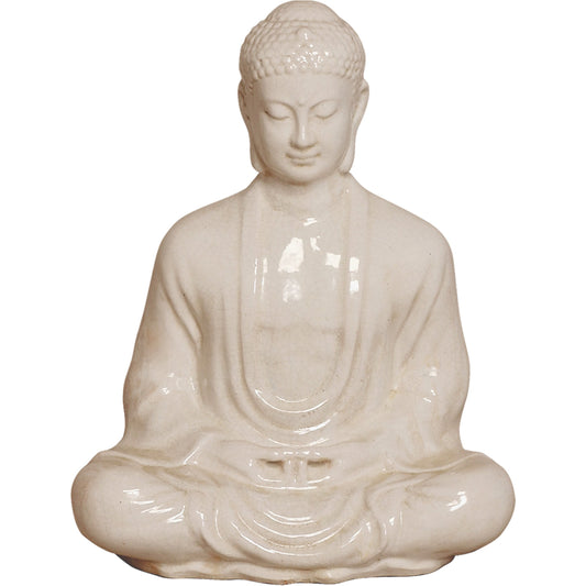 Meditating Buddha by Emissary USA in white crackle. Made from unique in a eclectic & global style.