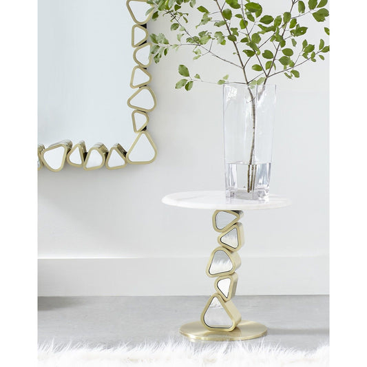 Pebble End Table by Phillips Collection in gold and brass. Made from stone, metal in a modern style.