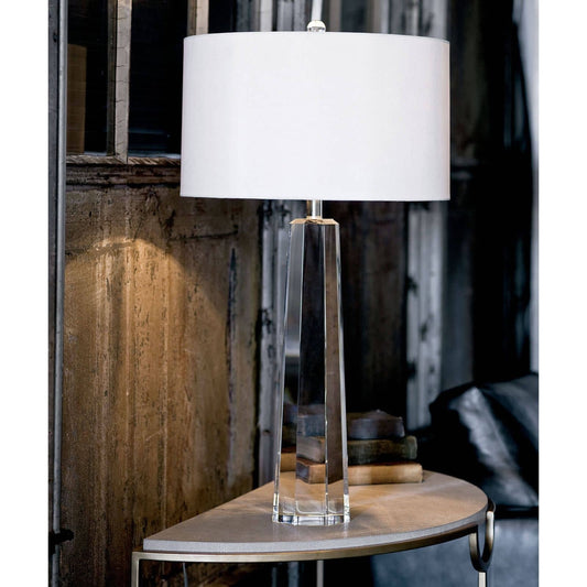 Tapered Hex Crystal Table Lamp by Regina Andrew in nickel and polished nickel. Made from crystal in a modern style.