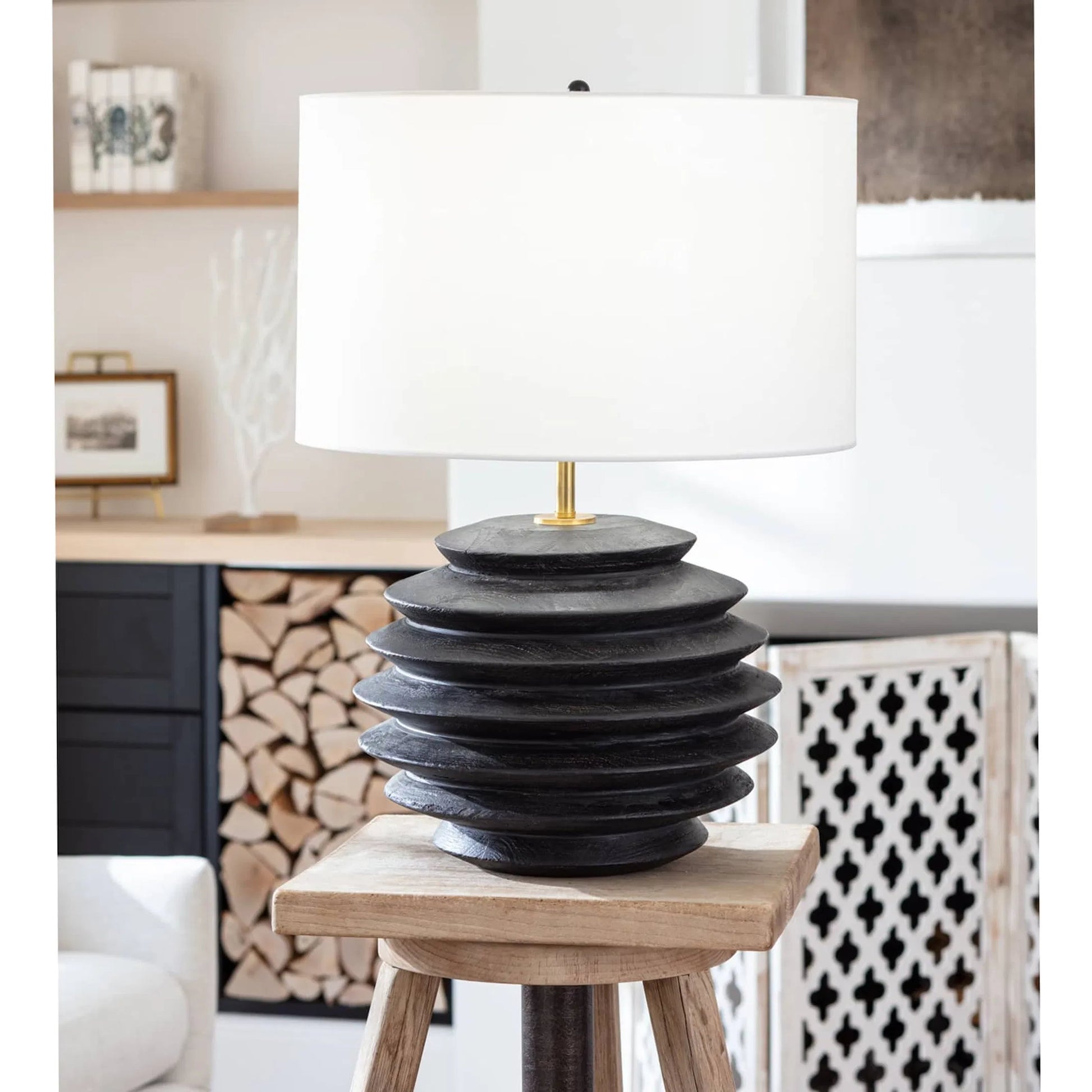 Accordion Round Table Lamp by Regina Andrew in ebony and ebony. Made from wood in a modern style.