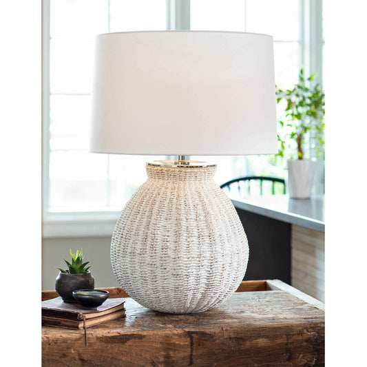 Hobi Table Lamp by Regina Andrew in white washed. Made from natural material in a coastal style.