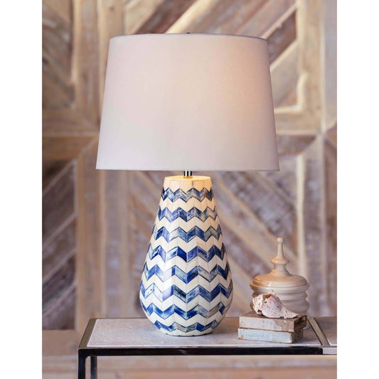 Cassia Blue Chevron Table Lamp by Regina Andrew in blue. Made from bone in a modern style.