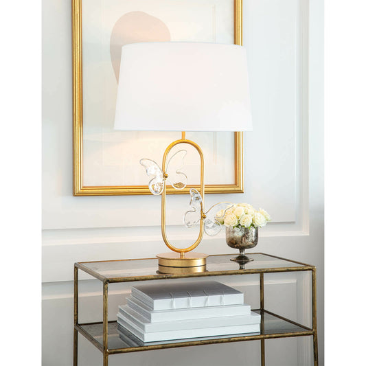 Monarch Table Lamp by Regina Andrew in gold and gold leaf. Made from steel in a eclectic & global style.
