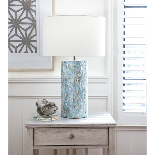 Layla Table Lamp by Regina Andrew in blue. Made from mother of pearl in a modern style.