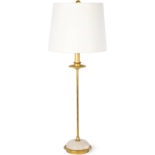 Fisher Stem Buffet Lamp by Regina Andrew in gold leaf. Made from steel in a modern style.