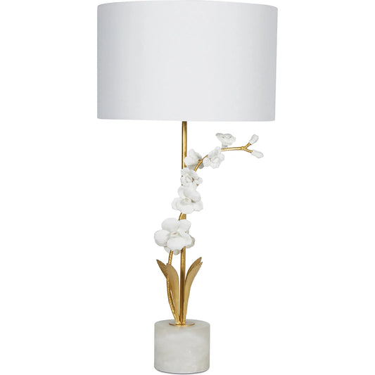 Thylane Buffet Lamp by Regina Andrew in white, gold. Made from alabaster in a modern style.
