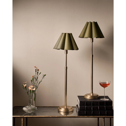Polly Buffet Lamp, Green by Regina Andrew in blackened brass. Made from steel in a modern style.